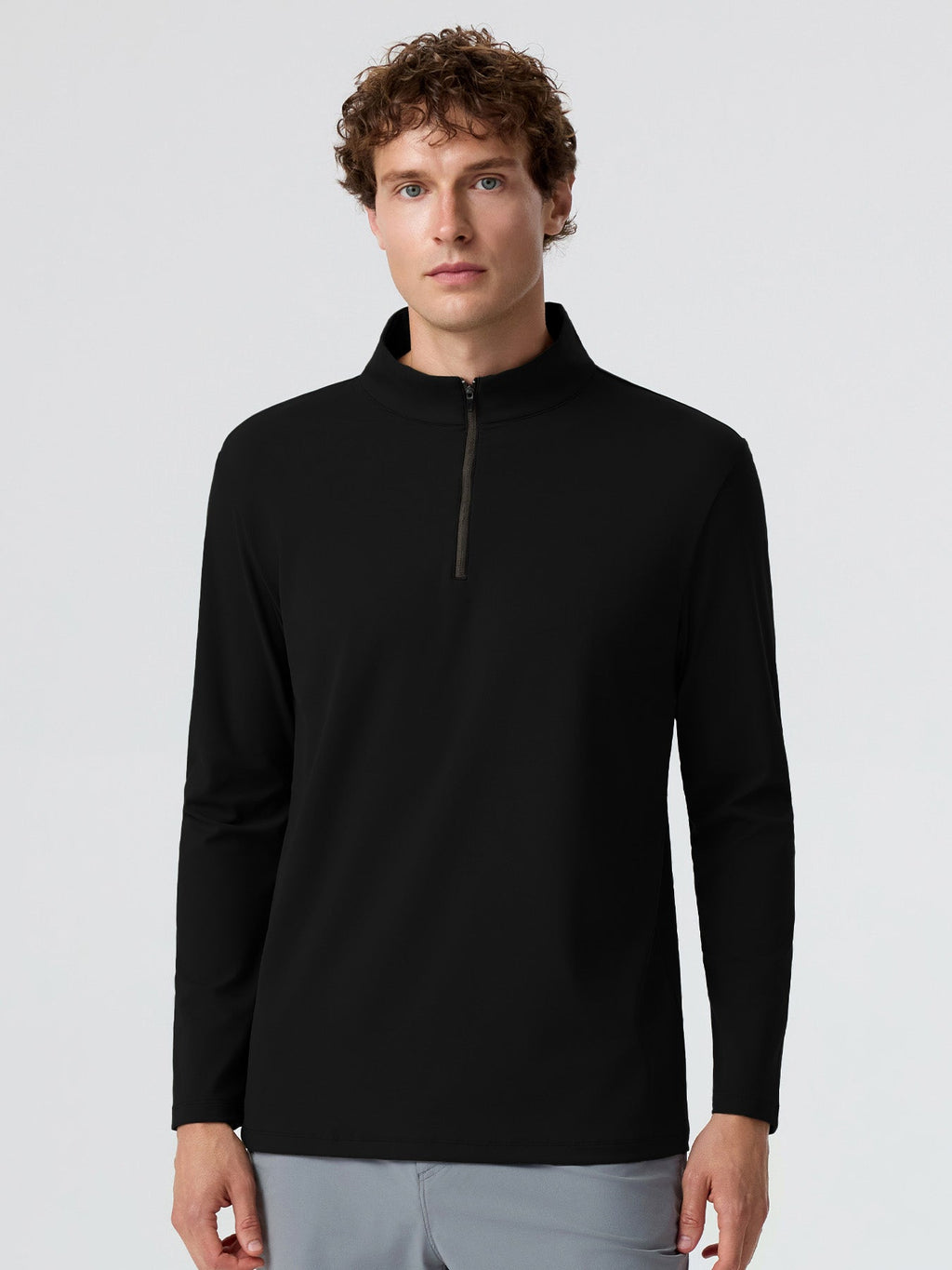 SmoothBlend Classic Fit Half Zip Mock Neck Tee:Zip Contrast Color