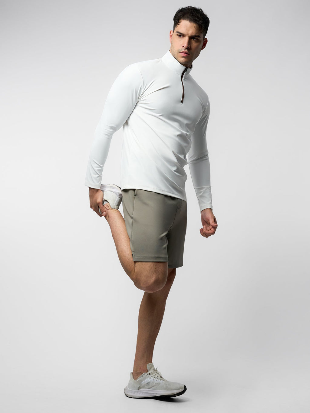 SmoothBlend Slim Fit Half Zip Mock Neck Tee: Zip Contrast Color