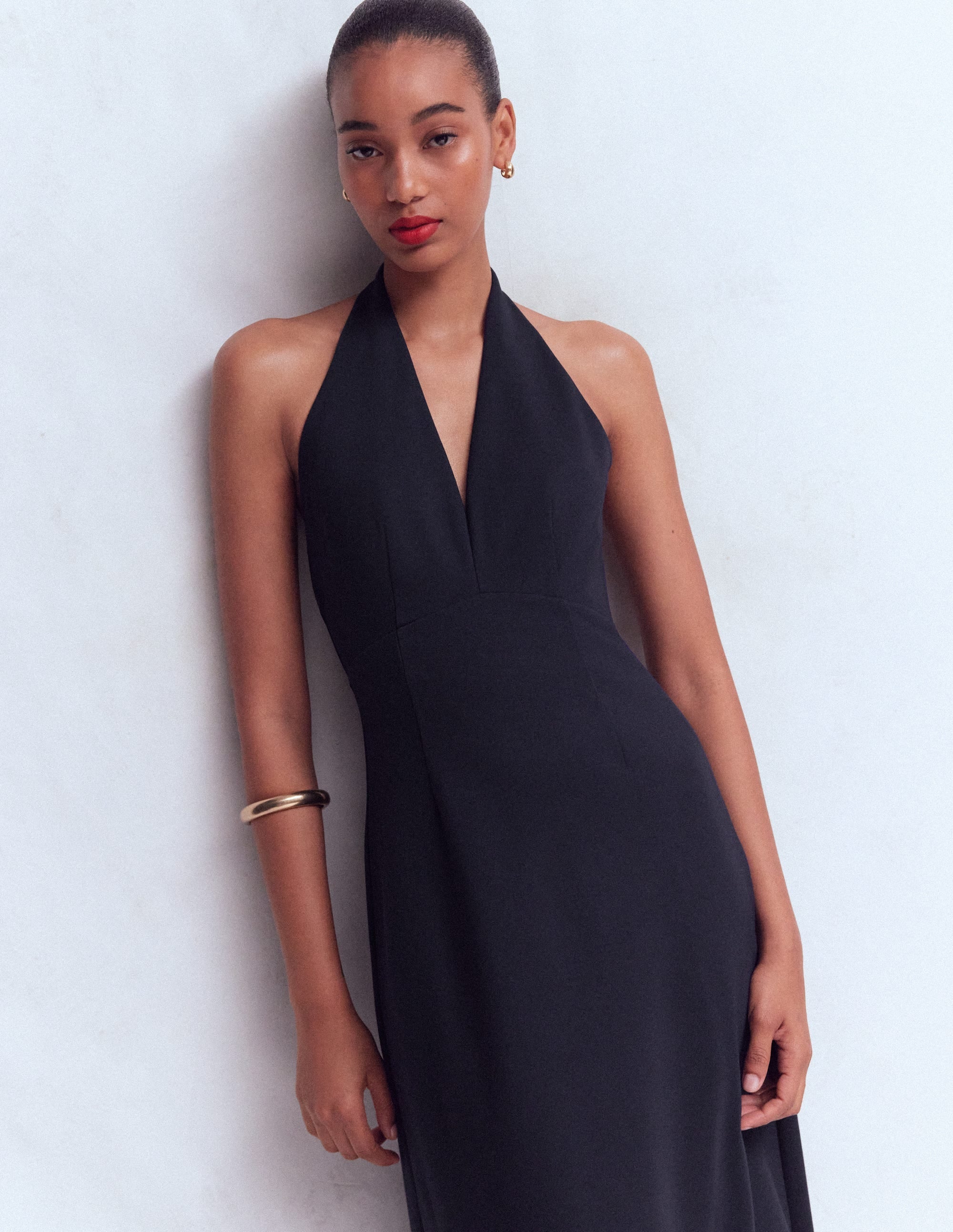 Halter Neck Jersey Maxi Dress-Navy