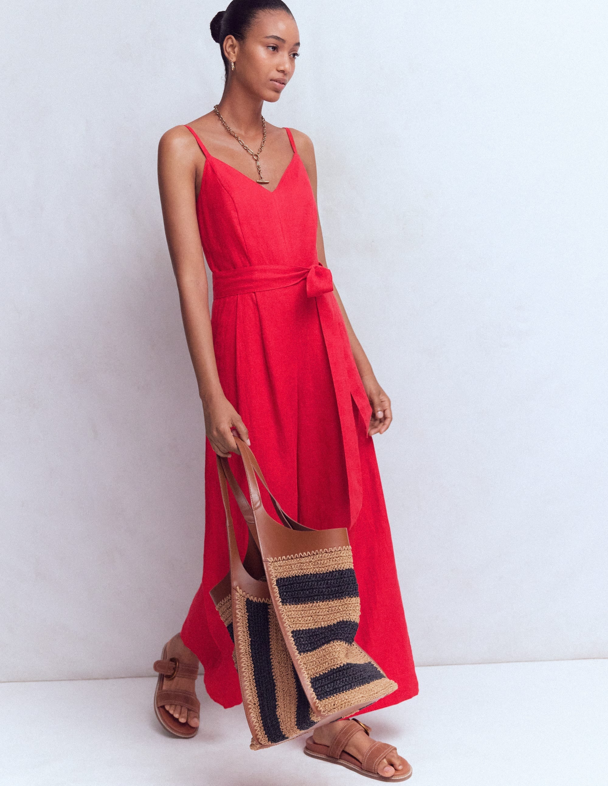 Strappy Linen Jumpsuit-Salsa