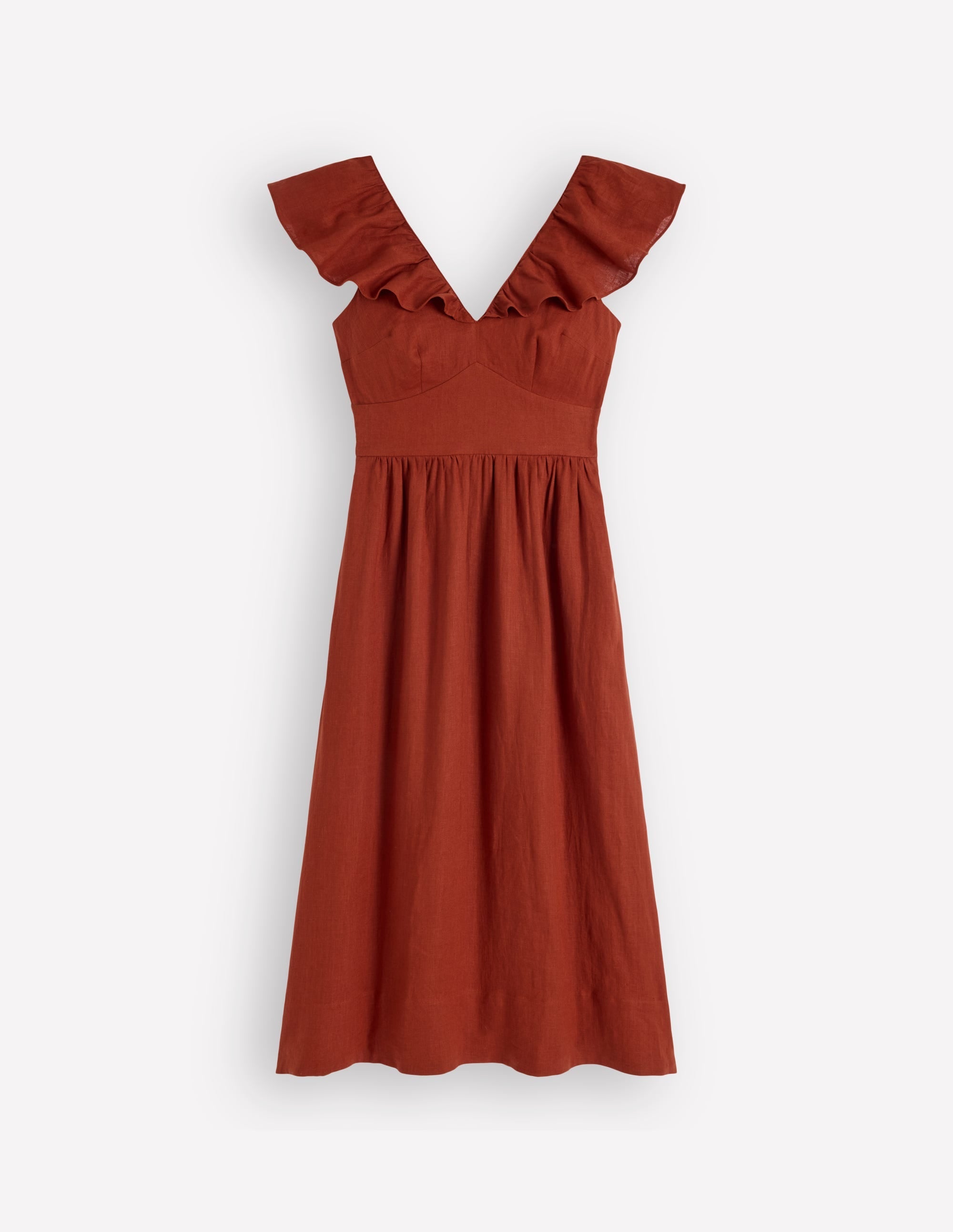 Mega Ruffle Linen Dress-Burnt Henna