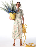 Irene Puff Sleeve Cotton Dress-Ivory Green Spot