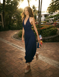 Halter Neck Jersey Maxi Dress-Navy
